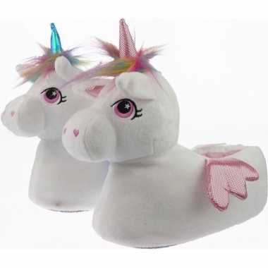 Dieren sloffen/pantoffels eenhoorn wit/blauw voor dames