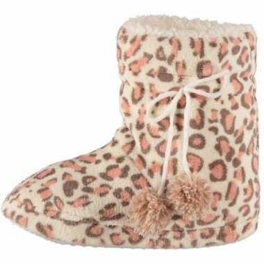 Roze dames sloffen met luipaardprint