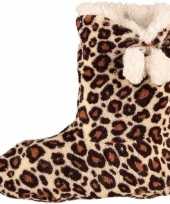 Bruine dames slof sokken met luipaardprint